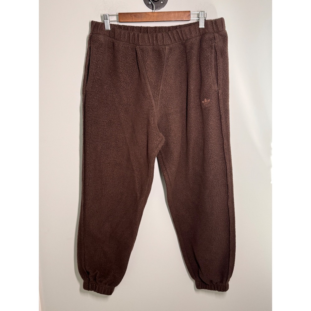 Adidas Originals Mens Sherpa Fleece Joggers Brown Trefoil Sweatpants XL